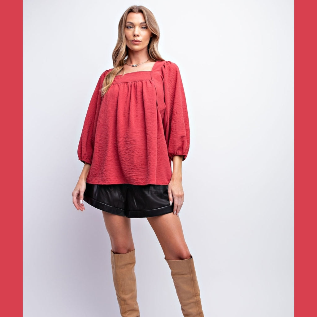 3/4 Sleeve Woven Top - 260 Broadway Boutique