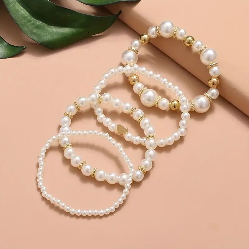 4pc Set of Simple Pearl Fashion Bracelet - 260 Broadway Boutique