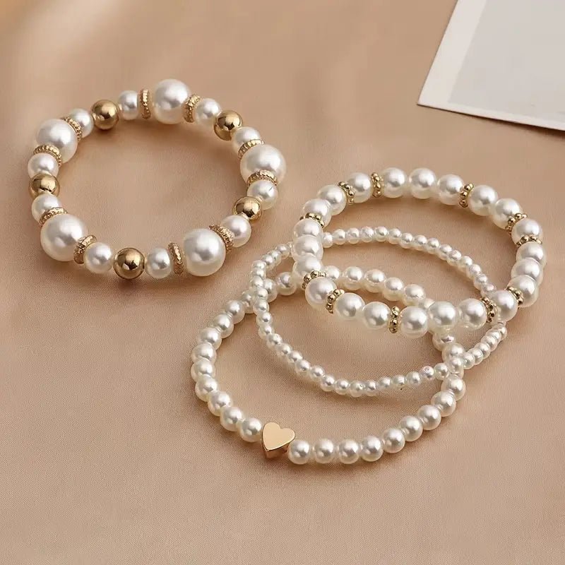 4pc Set of Simple Pearl Fashion Bracelet - 260 Broadway Boutique