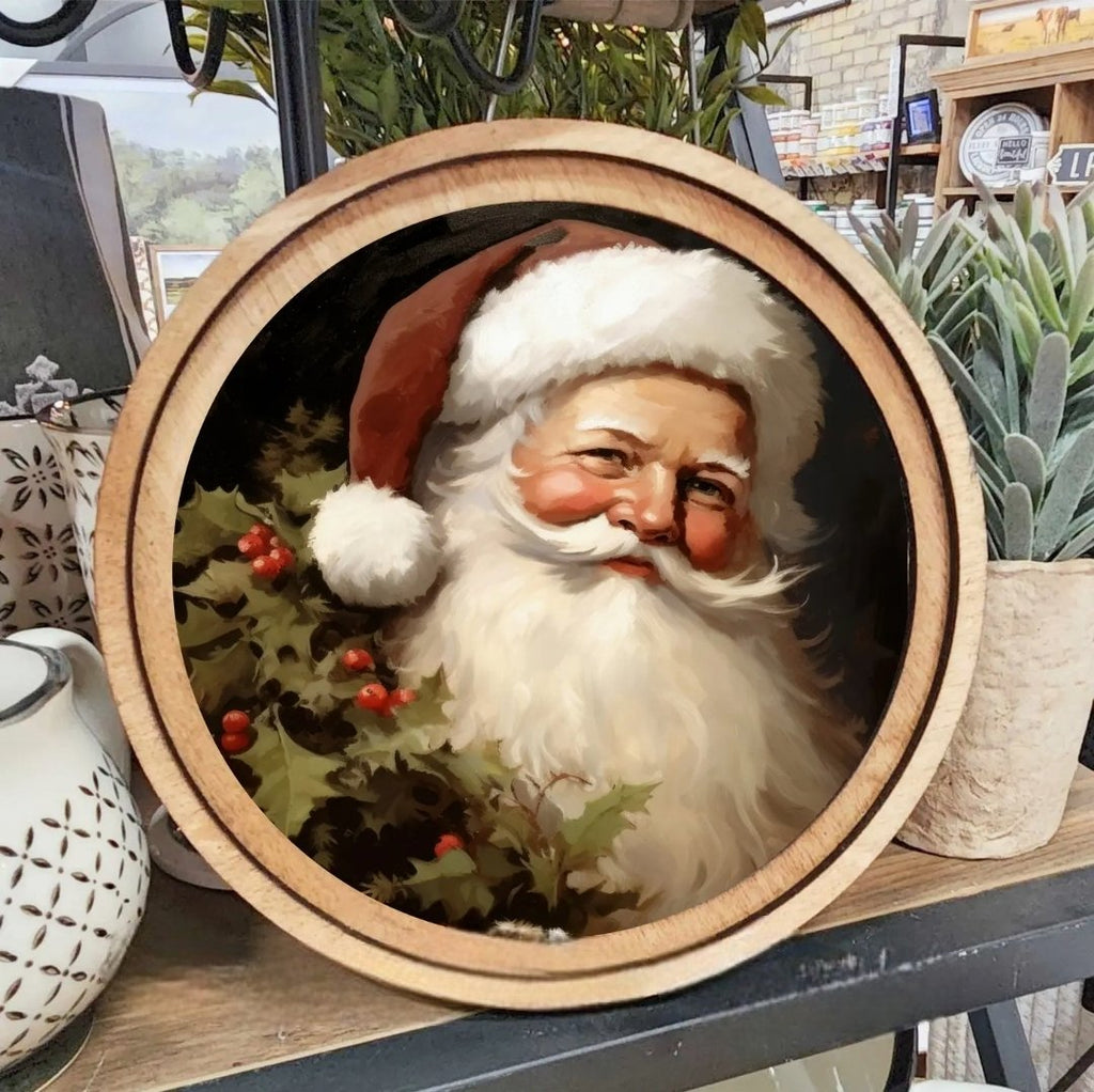 8" Round Retro Santa Art - 260 Broadway Boutique