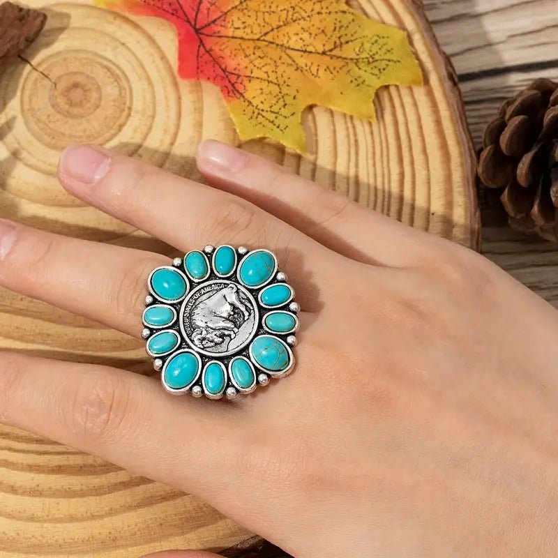 Accented Turquoise Buffalo Ring - 260 Broadway Boutique