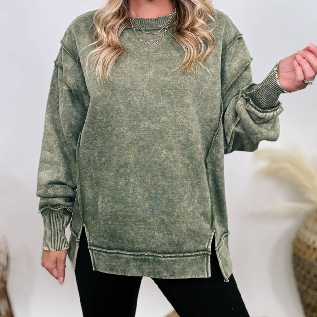 Acid Wash French Terry Exposed - Seam Sweatshirt (3 Colors) - 260 Broadway Boutique