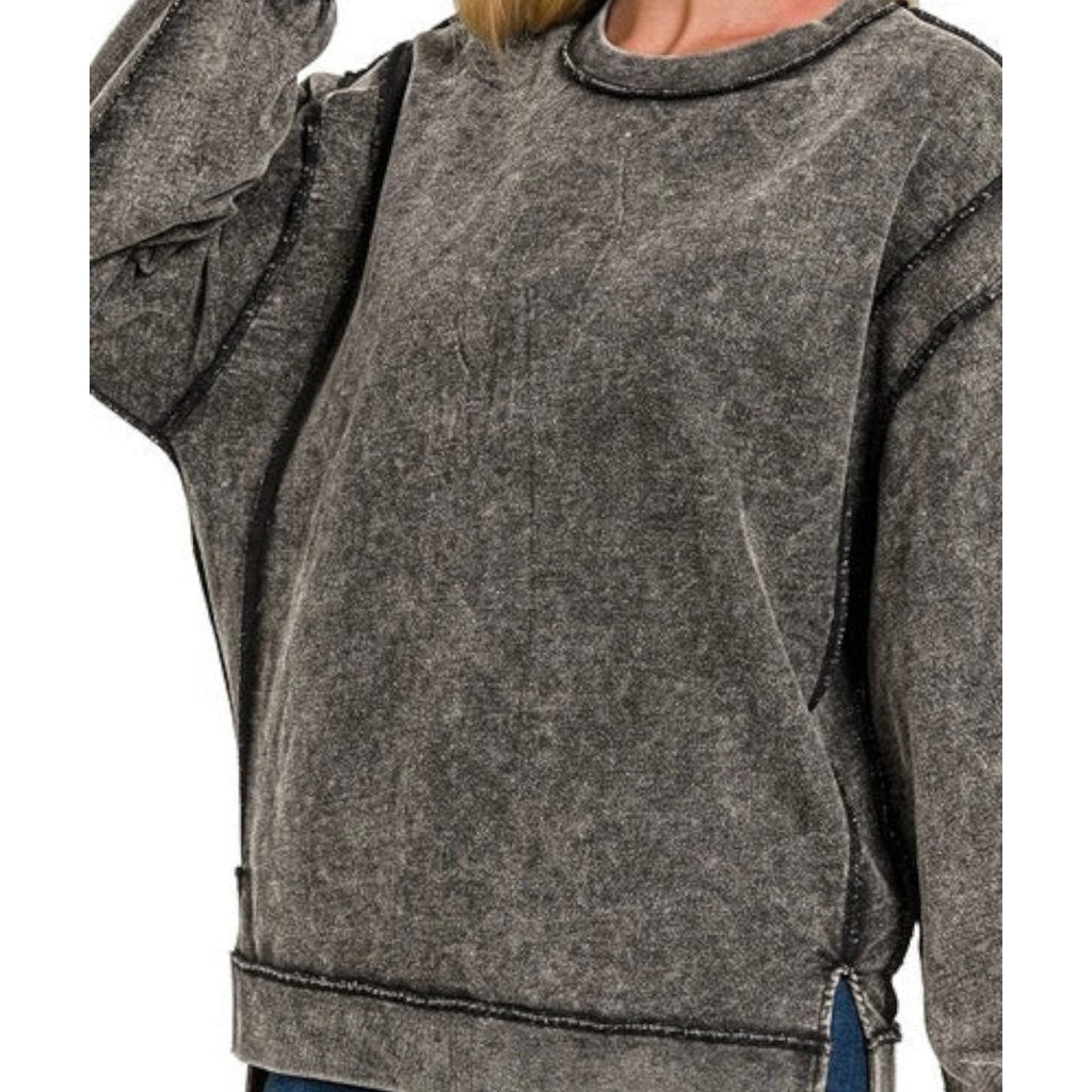 Acid Wash French Terry Exposed - Seam Sweatshirt (3 Colors) - 260 Broadway Boutique