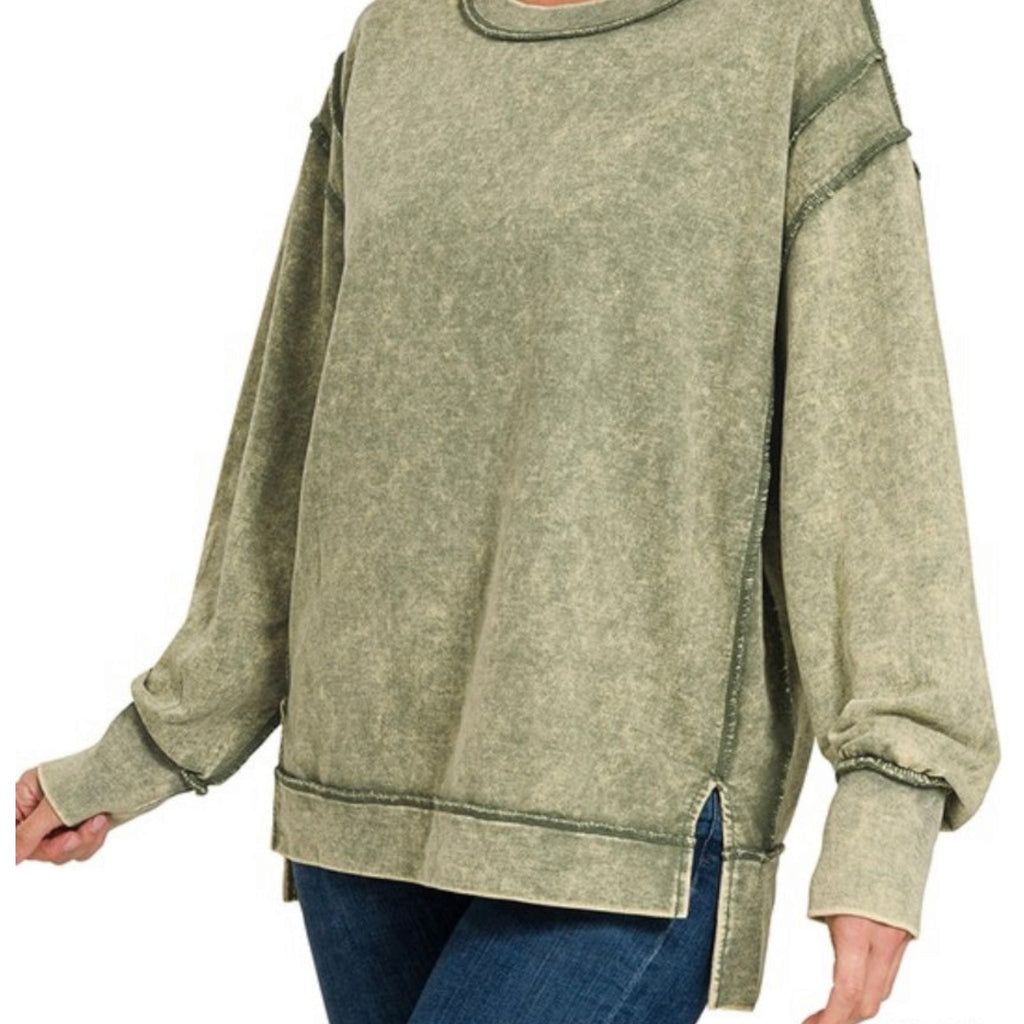 Acid Wash French Terry Exposed - Seam Sweatshirt (3 Colors) - 260 Broadway Boutique