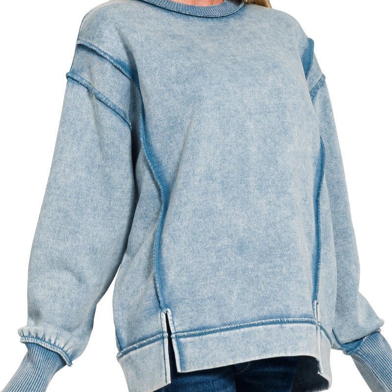 Acid Wash French Terry Exposed - Seam Sweatshirt (multiple colors) - 260 Broadway Boutique