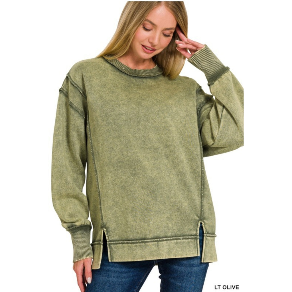 Acid Washed Exposed Seam Fleece Sweatshirt (4 Colors) - 260 Broadway Boutique