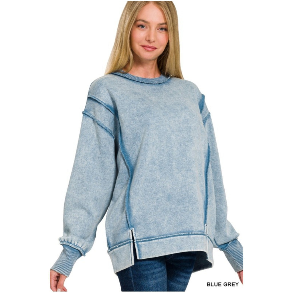 Acid Washed Exposed Seam Fleece Sweatshirt (4 Colors) - 260 Broadway Boutique