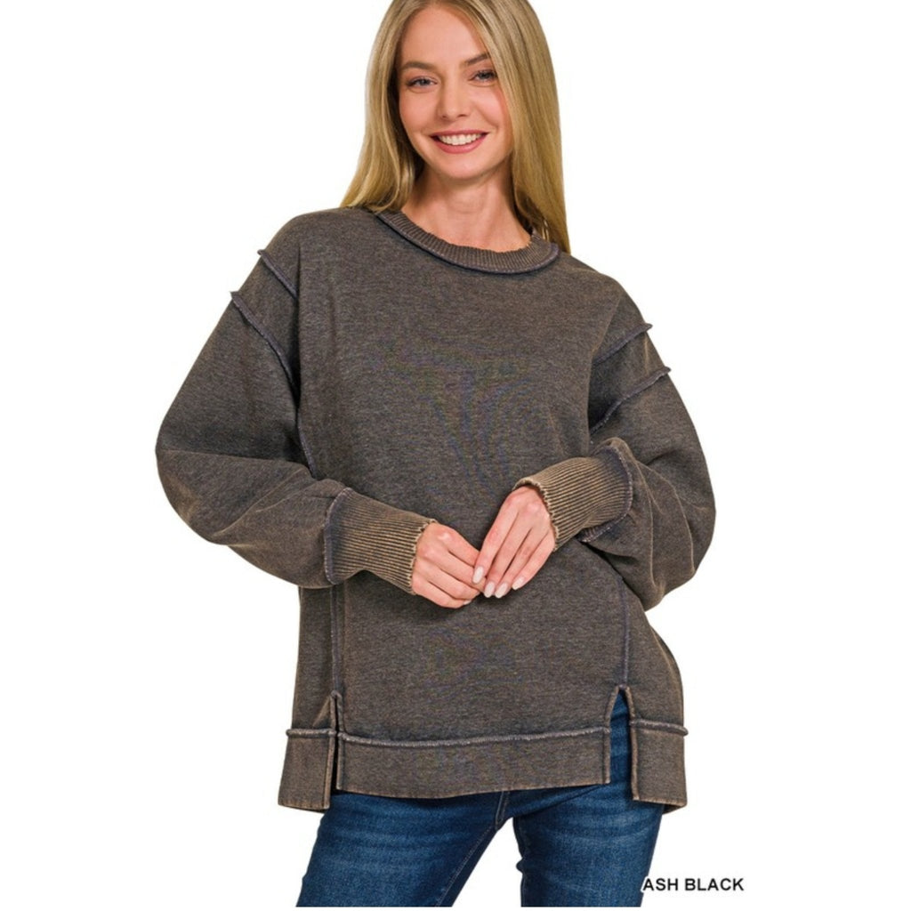 Acid Washed Exposed Seam Fleece Sweatshirt (4 Colors) - 260 Broadway Boutique