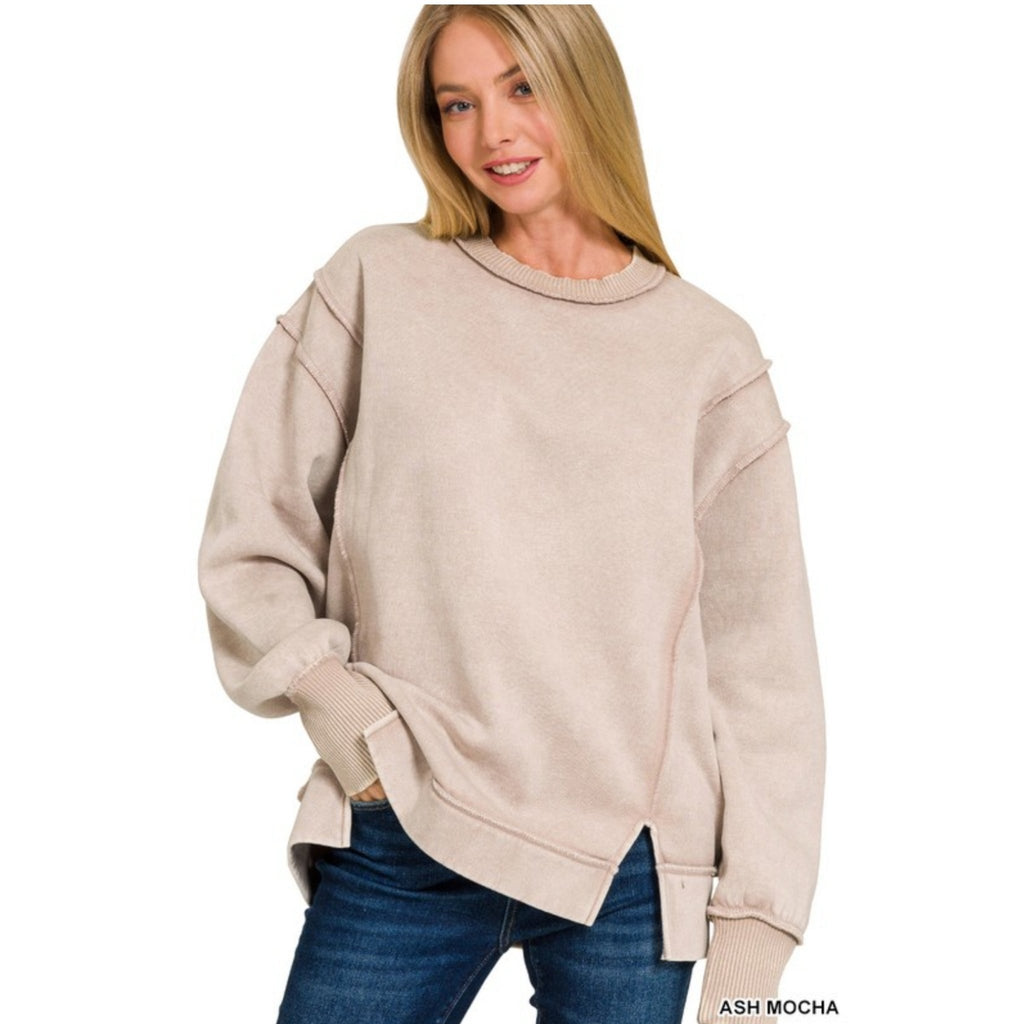 Acid Washed Exposed Seam Fleece Sweatshirt (4 Colors) - 260 Broadway Boutique