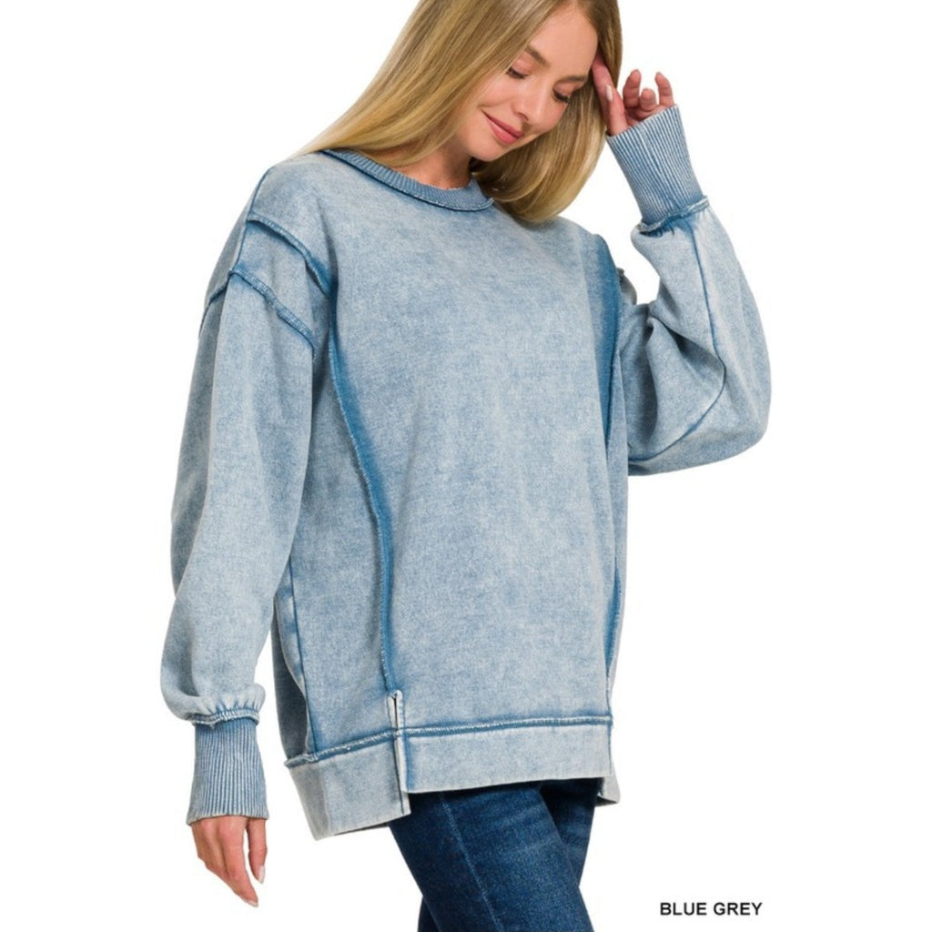 Acid Washed Exposed Seam Fleece Sweatshirt (4 Colors) - 260 Broadway Boutique