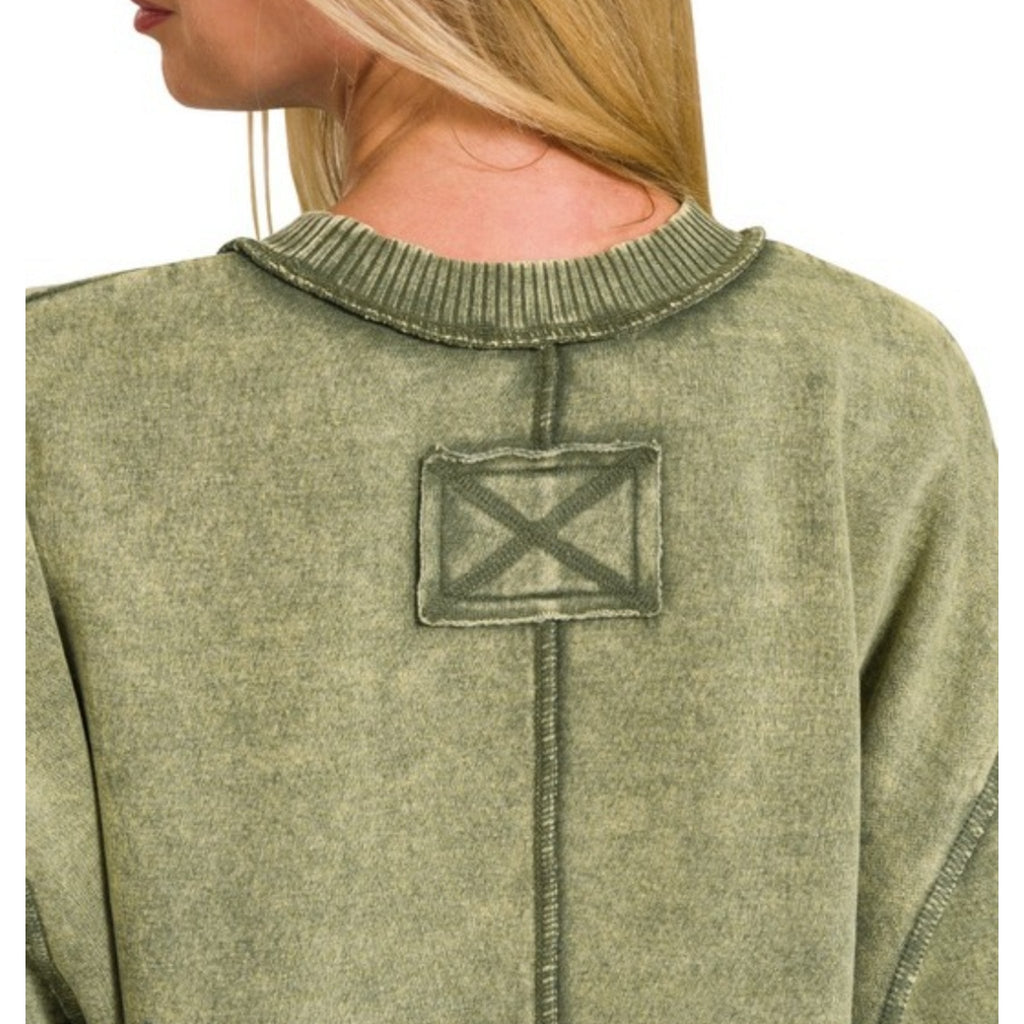 Acid Washed Exposed Seam Fleece Sweatshirt (4 Colors) - 260 Broadway Boutique