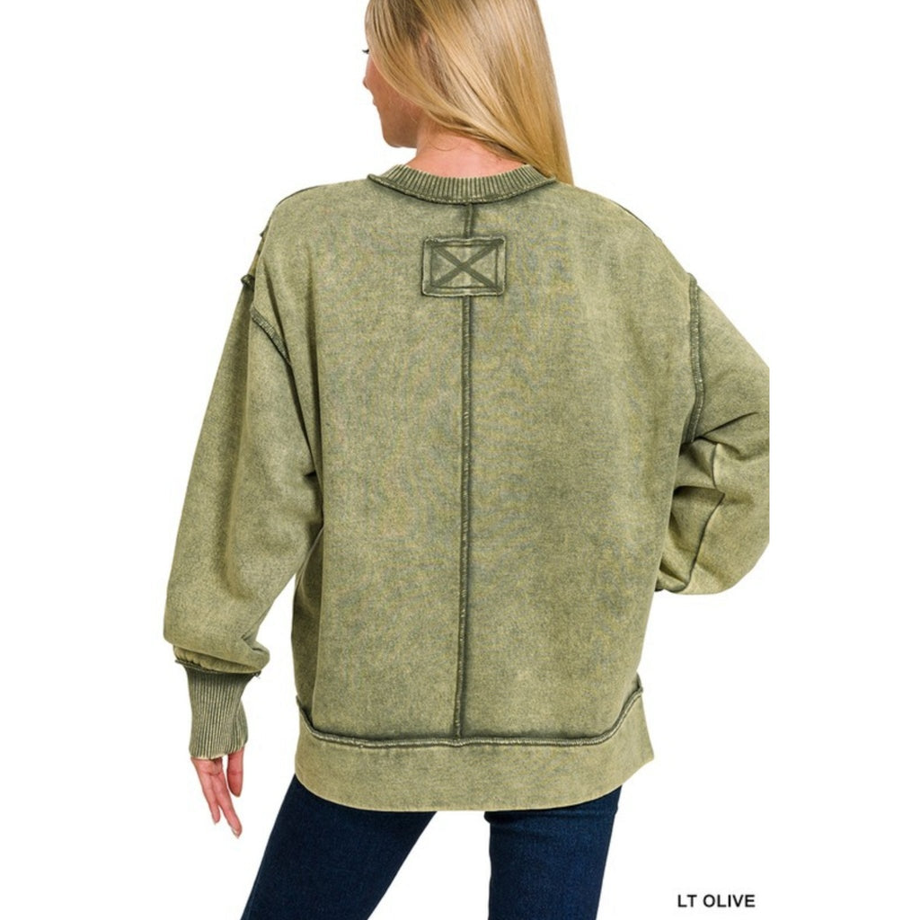 Acid Washed Exposed Seam Fleece Sweatshirt (4 Colors) - 260 Broadway Boutique