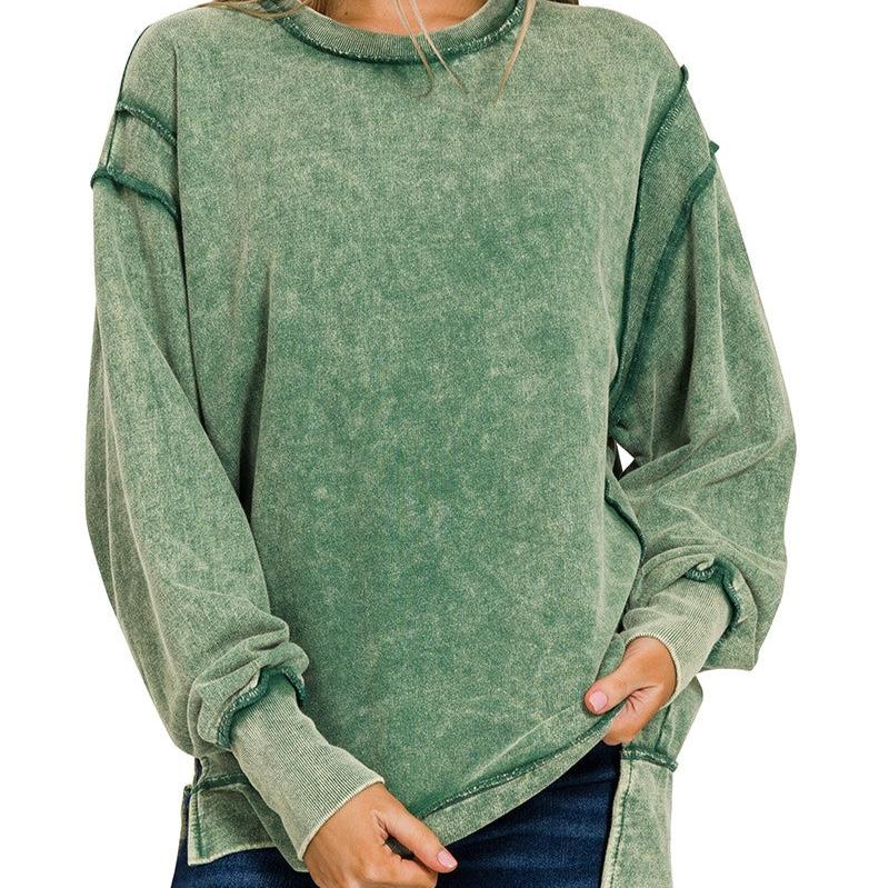 Acid Washed Exposed Seam Fleece Sweatshirt (5 Colors) - 260 Broadway Boutique