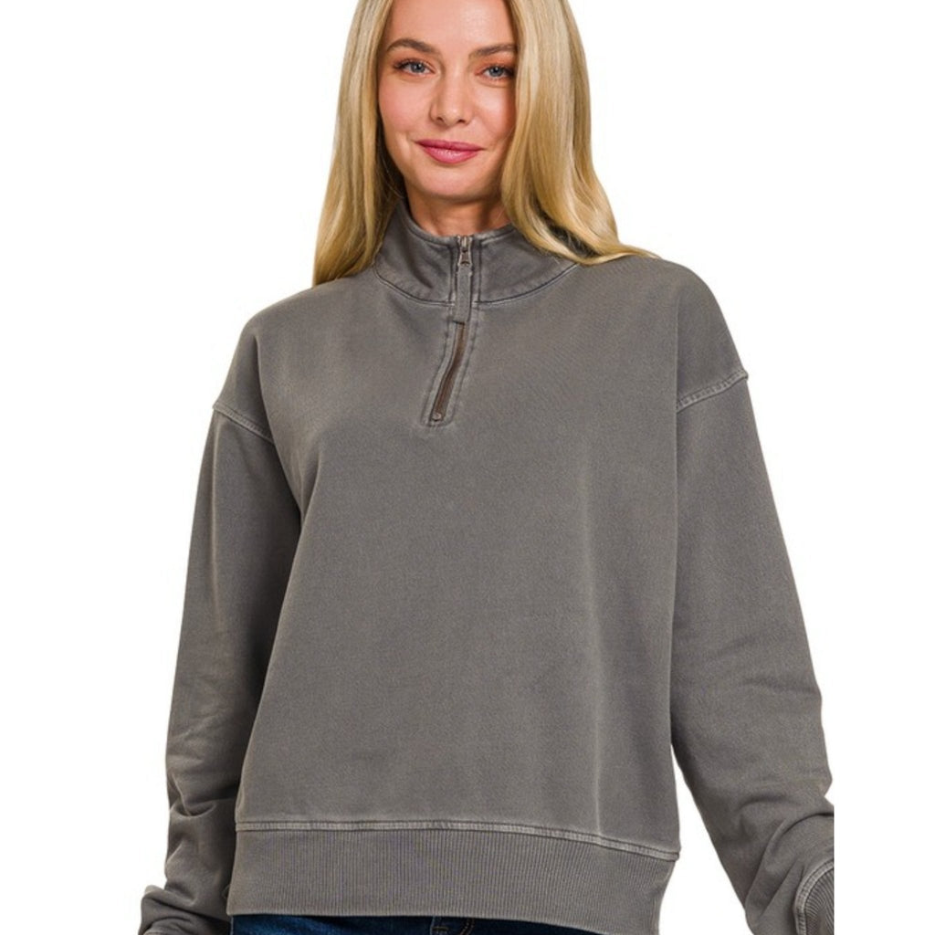 Acid Washed Half Zipper Pullover (4 Colors) - 260 Broadway Boutique