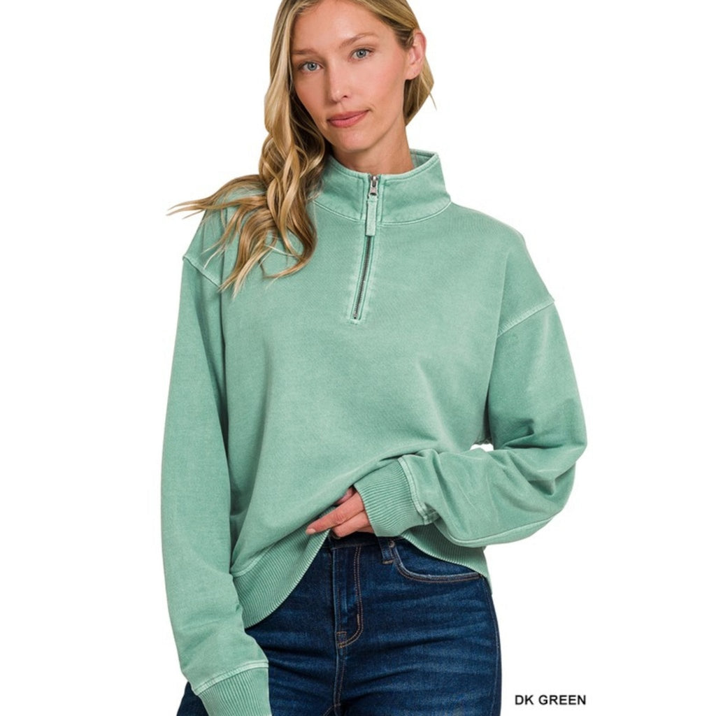 Acid Washed Half Zipper Pullover (4 Colors) - 260 Broadway Boutique