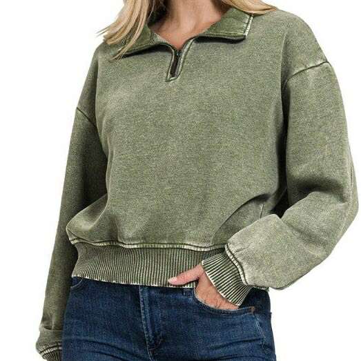 Acid Washed Half Zipper Pullover (5 Colors) - 260 Broadway Boutique
