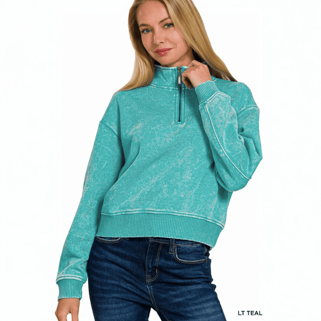 Acid Washed Half Zipper Pullover (5 Colors) - 260 Broadway Boutique