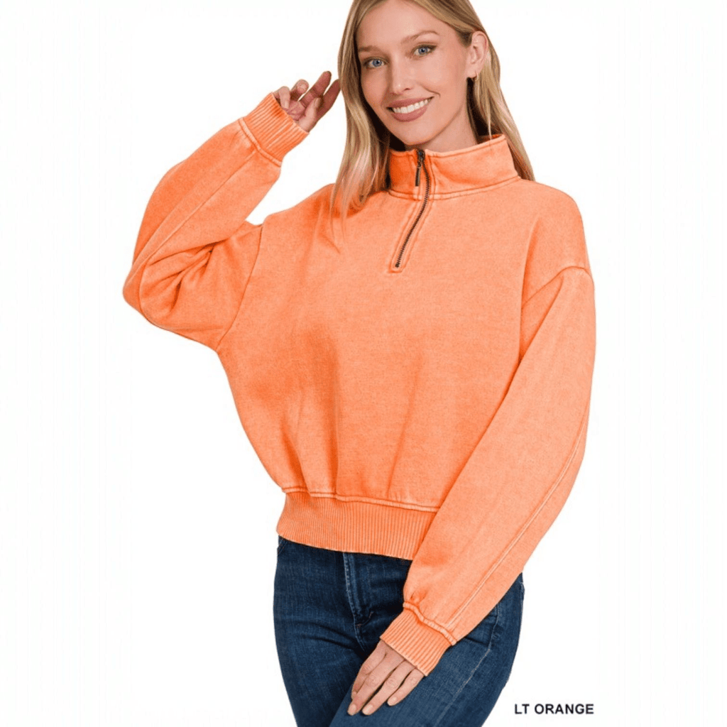 Acid Washed Half Zipper Pullover (5 Colors) - 260 Broadway Boutique