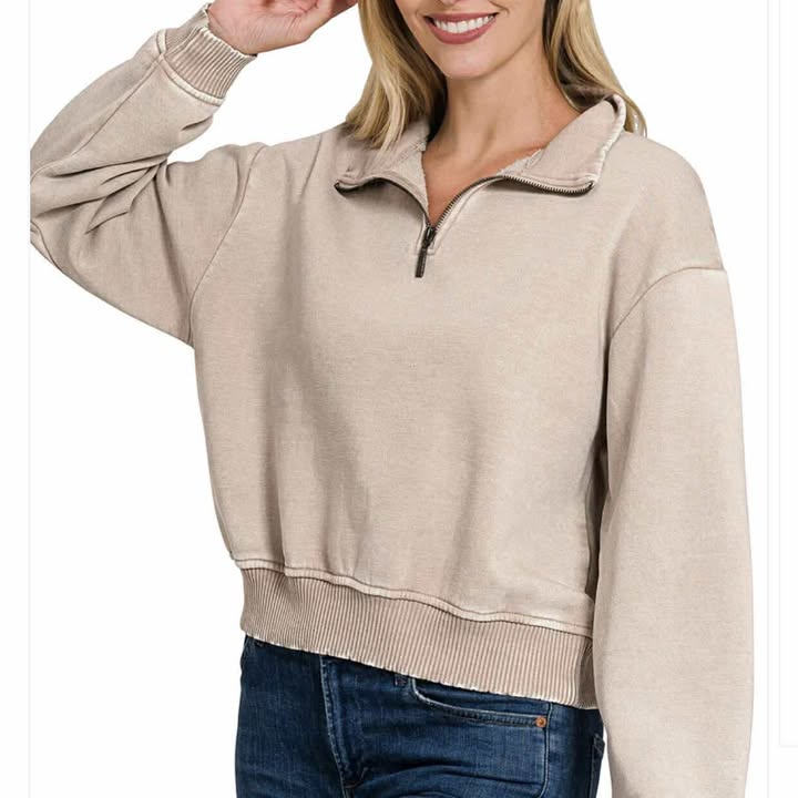 Acid Washed Half Zipper Pullover (5 Colors) - 260 Broadway Boutique