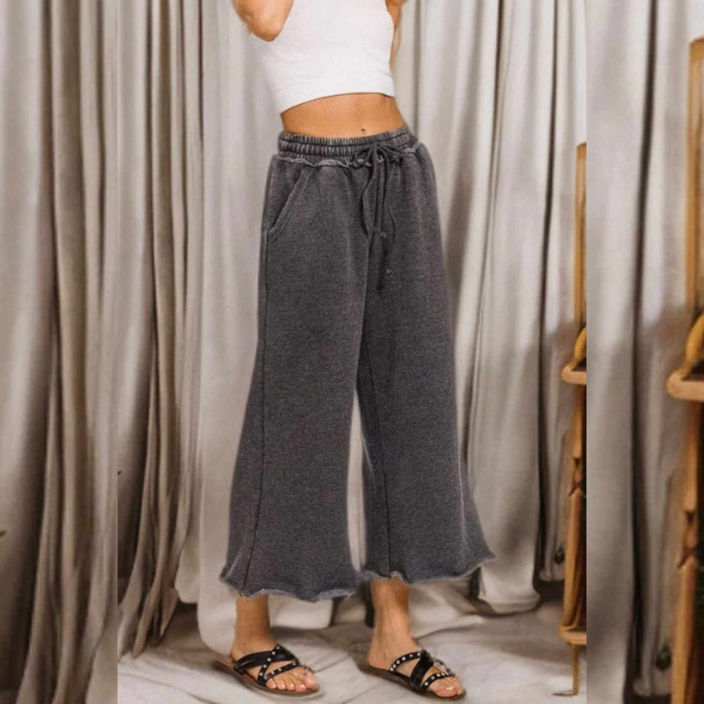 Acid Washed Palazzo Sweatpants w/Pockets (5 Colors Available) - 260 Broadway Boutique