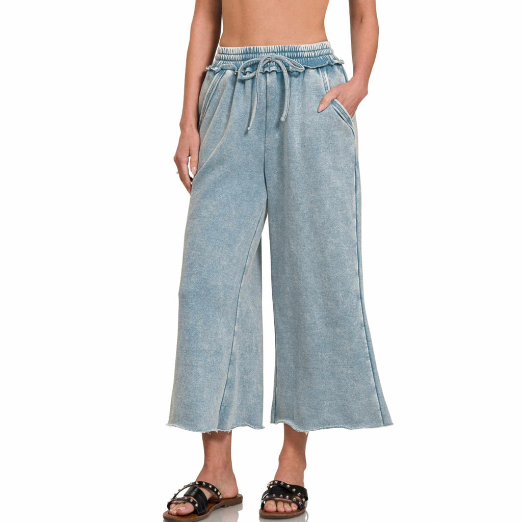 Acid Washed Palazzo Sweatpants w/Pockets (5 Colors Available) - 260 Broadway Boutique