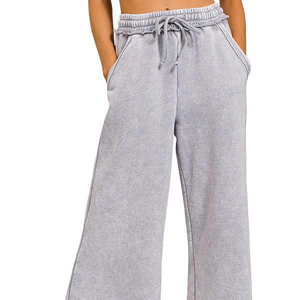 Acid Washed Palazzo Sweatpants w/Pockets (Multiple Colors Available) - 260 Broadway Boutique
