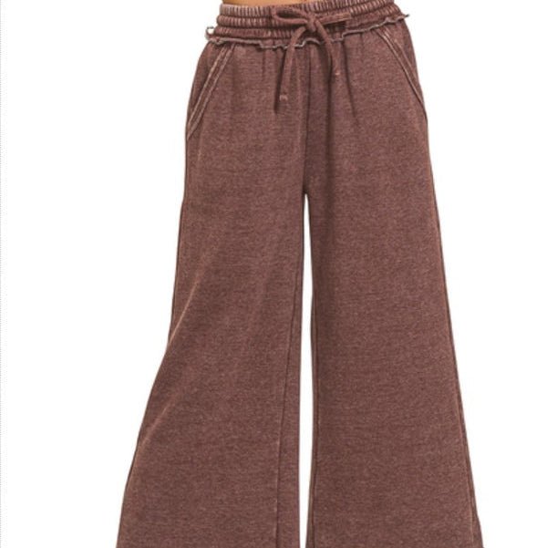 Acid Washed Palazzo Sweatpants w/Pockets (Multiple Colors Available) - 260 Broadway Boutique