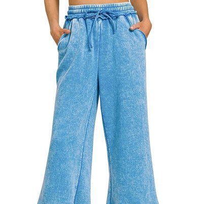 Acid Washed Palazzo Sweatpants w/Pockets (Multiple Colors Available) - 260 Broadway Boutique