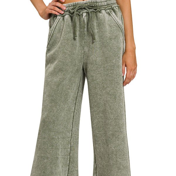 Acid Washed Palazzo Sweatpants w/Pockets (Multiple Colors Available) - 260 Broadway Boutique