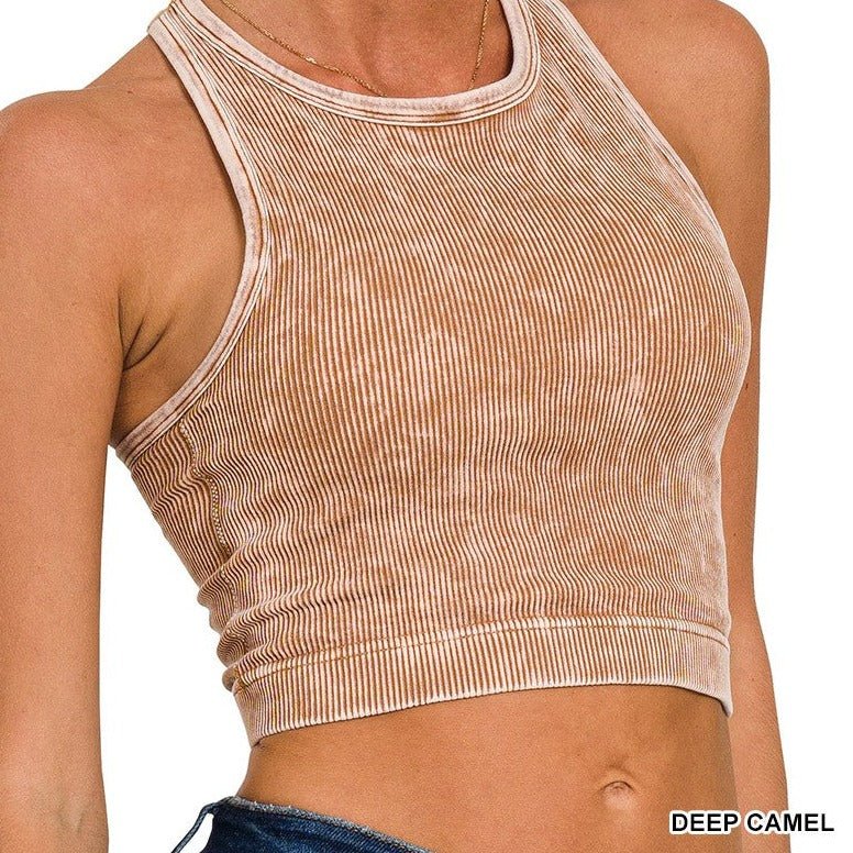 Acid Washed Seamless Cropped Tank - 260 Broadway Boutique