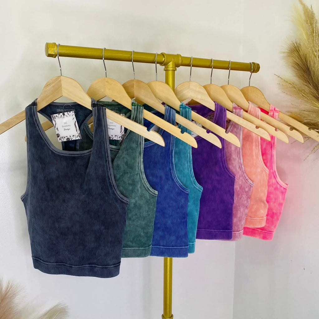 Acid Washed Seamless Cropped Tank - 260 Broadway Boutique