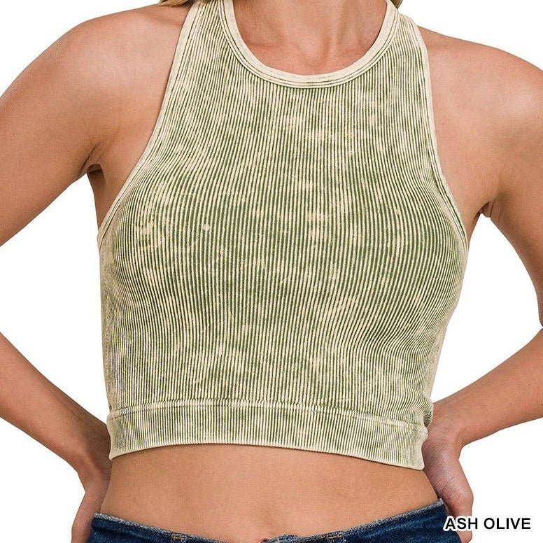 Acid Washed Seamless Cropped Tank - 260 Broadway Boutique