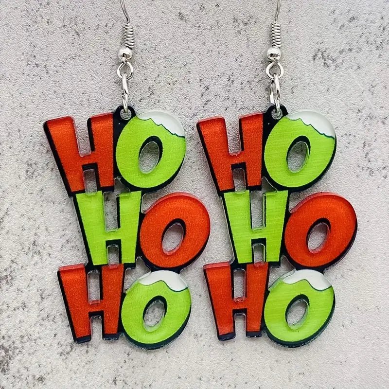 Acrylic HO HO HO Christmas Earrings - 260 Broadway Boutique