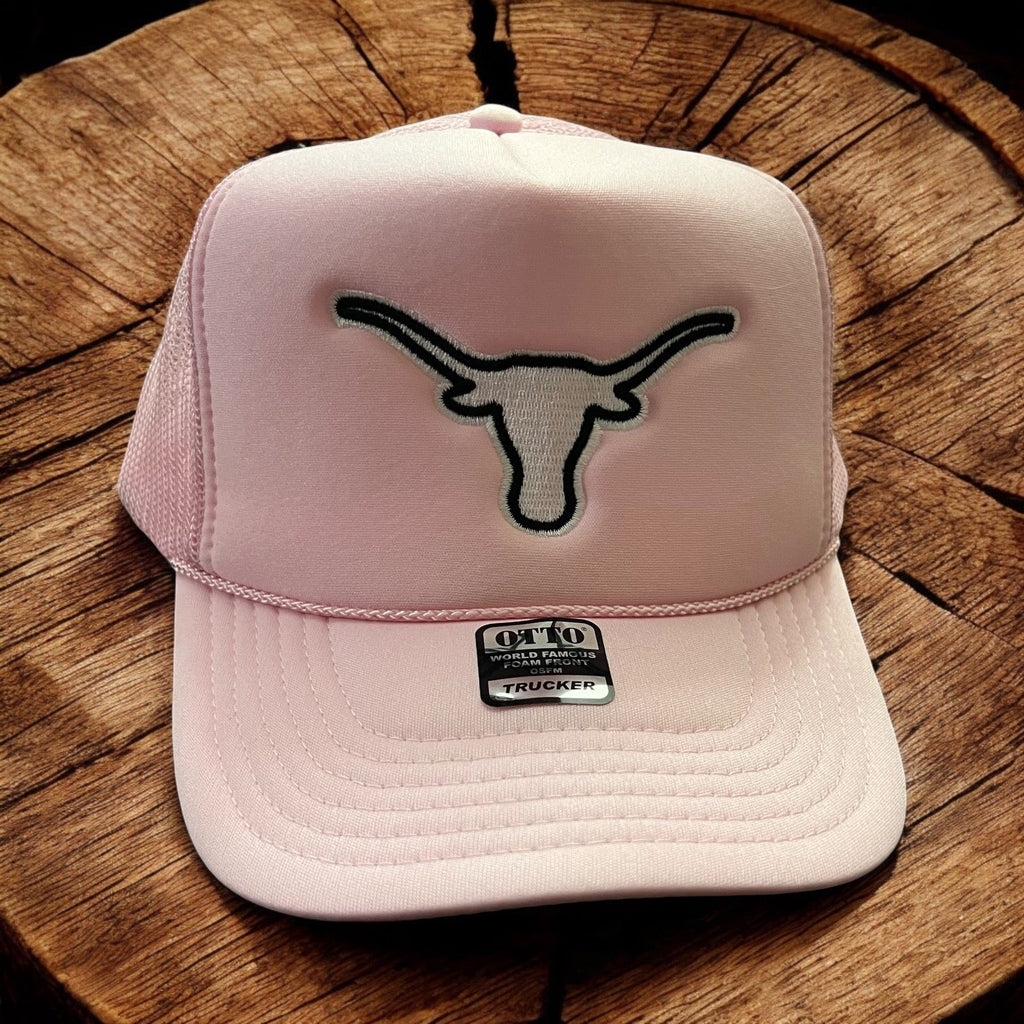 All Pink Trucker - Stitched Black & White Longhorn - 260 Broadway Boutique