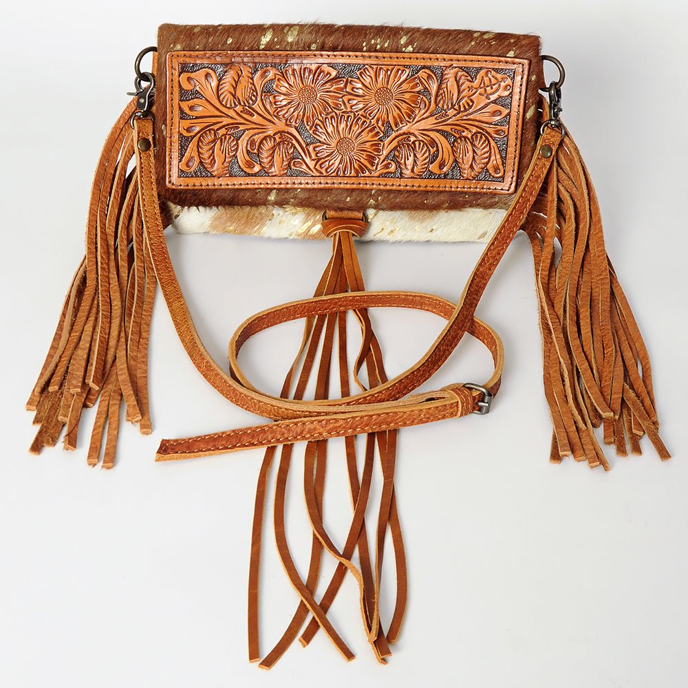 American Darling Hand Tooled Acid Wash Hairon Bag - 260 Broadway Boutique