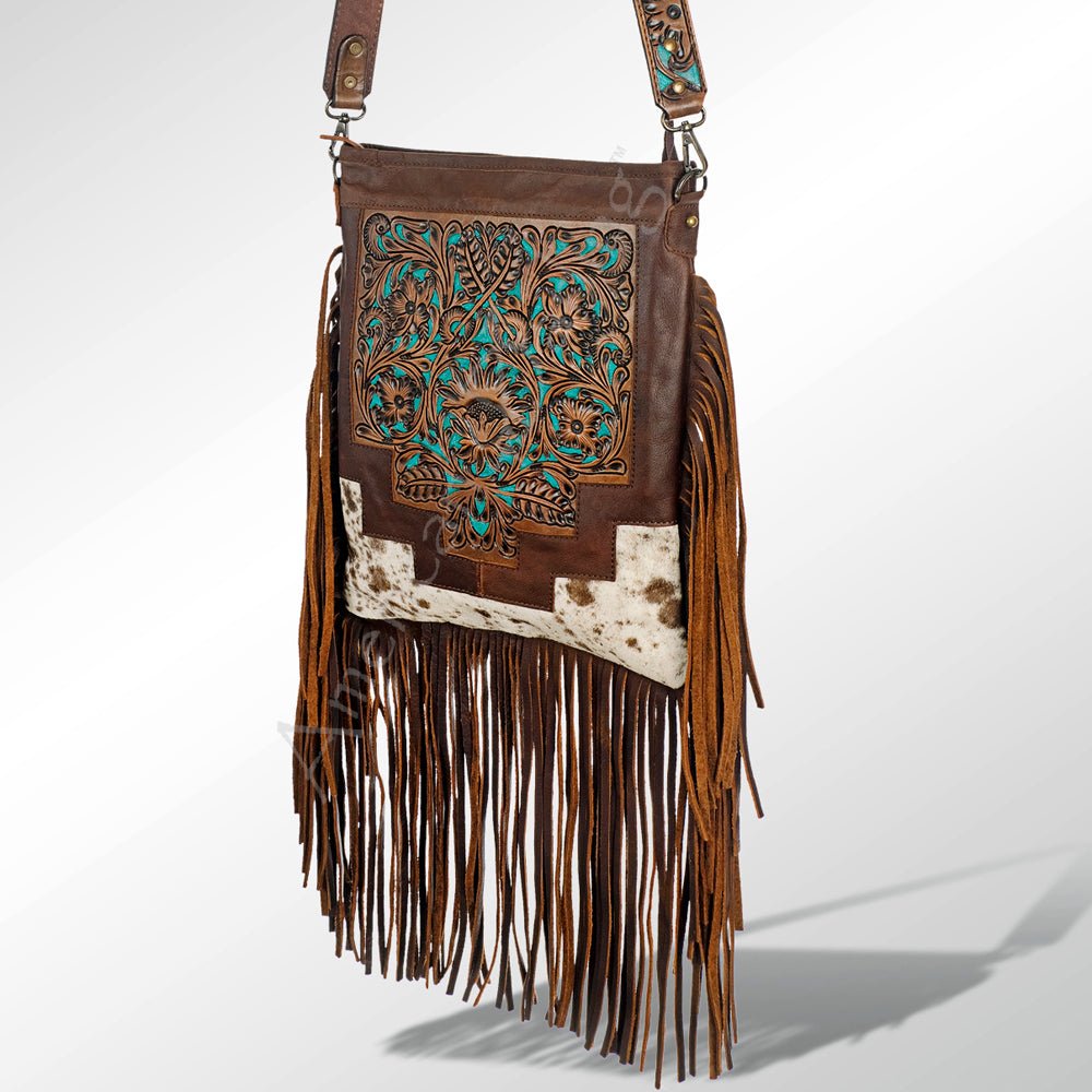 American Darling Hand - Tooled Cowhide Shoulder Bag - 260 Broadway Boutique