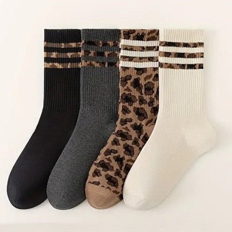 Animal Leopard Half Crew Throwback Socks - 260 Broadway Boutique