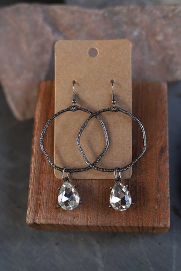 Antique Silver Hoop & Champagne Crystal Earrings - 260 Broadway Boutique