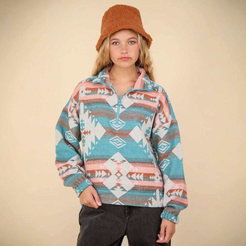 Aztec Print Woven Pullover - 260 Broadway Boutique