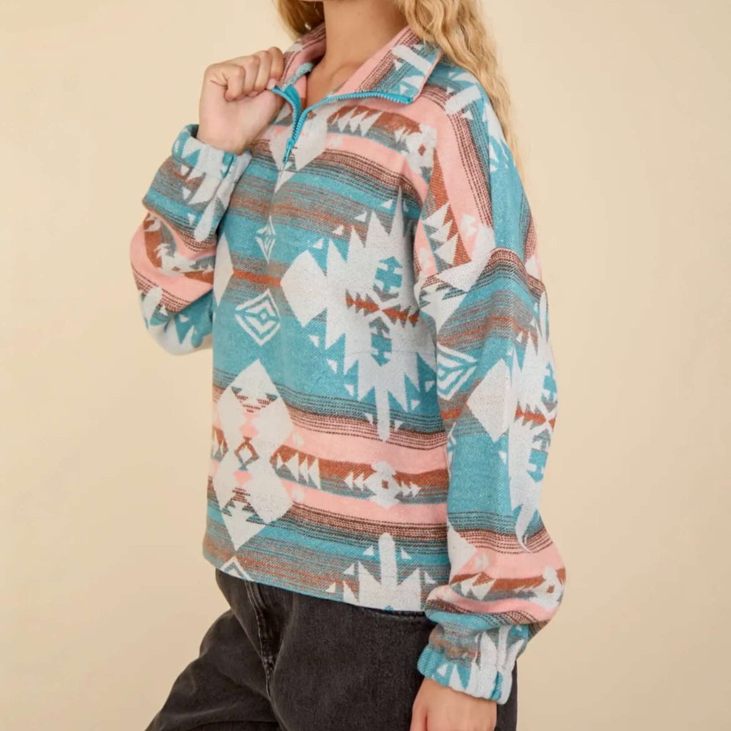 Aztec Print Woven Pullover - 260 Broadway Boutique