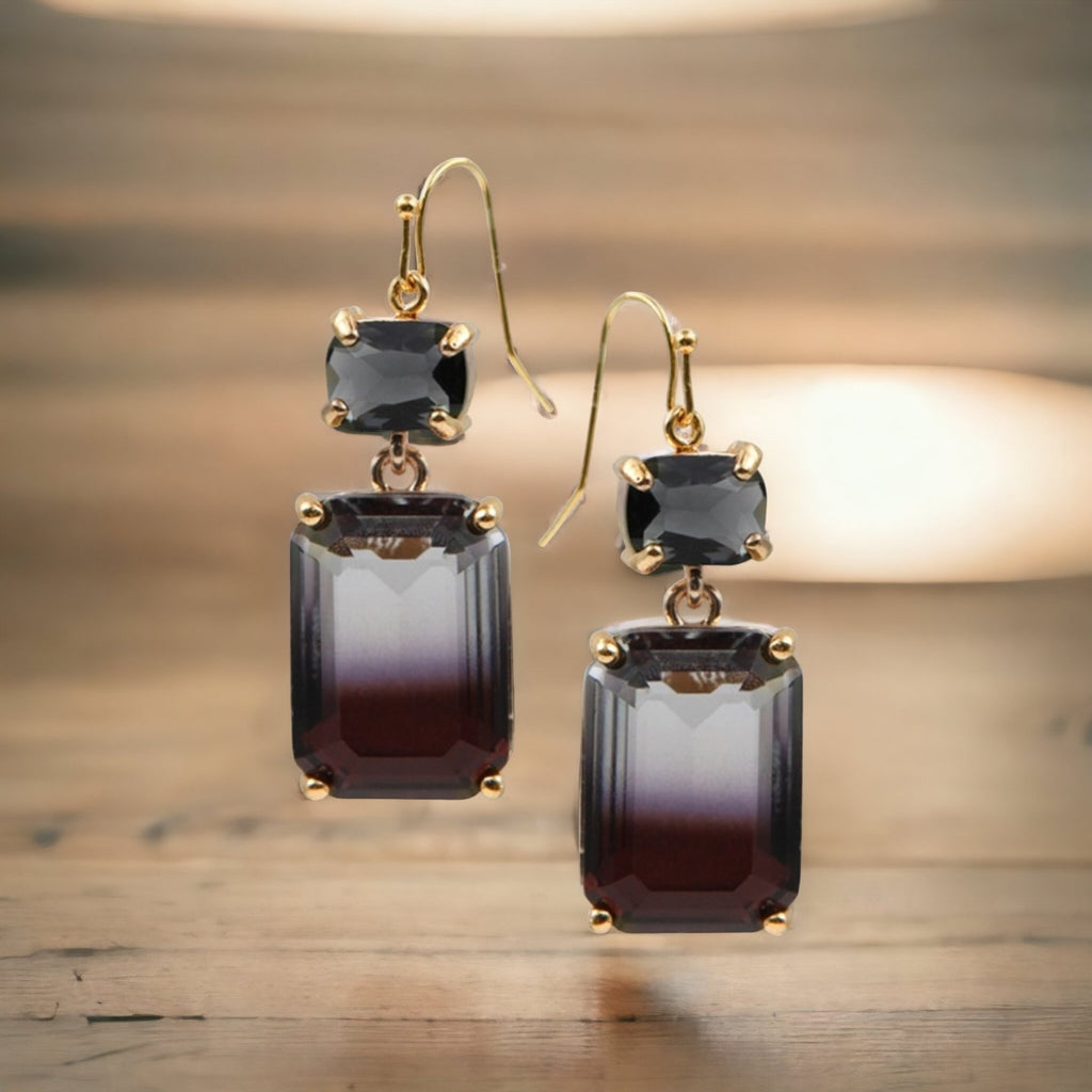 Baguette Ombre Glass Crystal Dangling Earrings - 260 Broadway Boutique