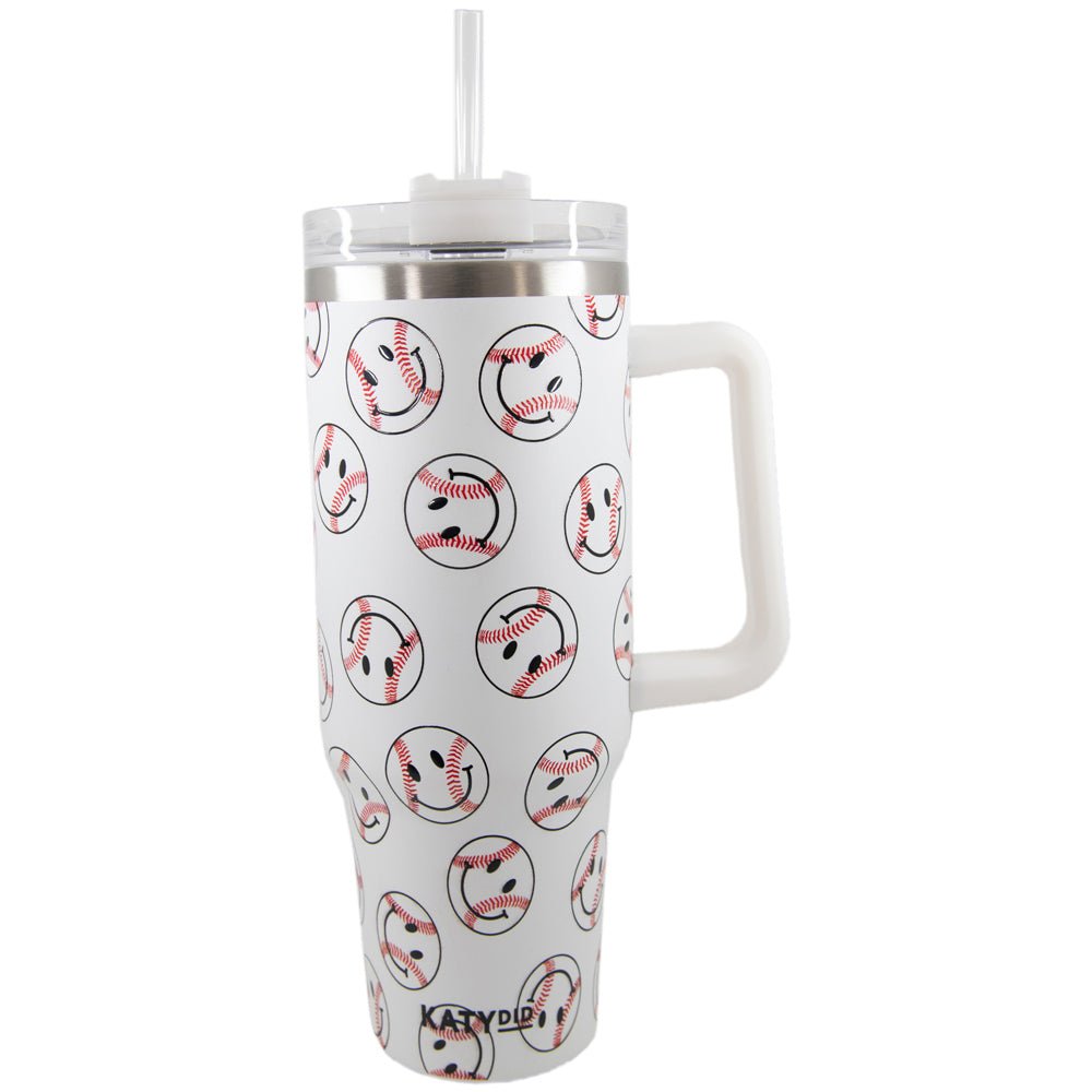 Baseball Happy Faces 40 Oz Stainless Steel Tumbler Cup - 260 Broadway Boutique