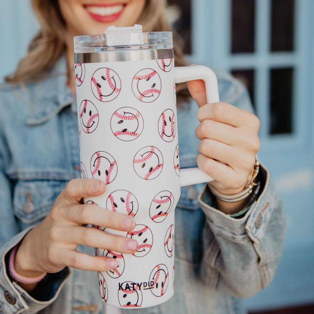 Baseball Happy Faces 40 Oz Stainless Steel Tumbler Cup - 260 Broadway Boutique