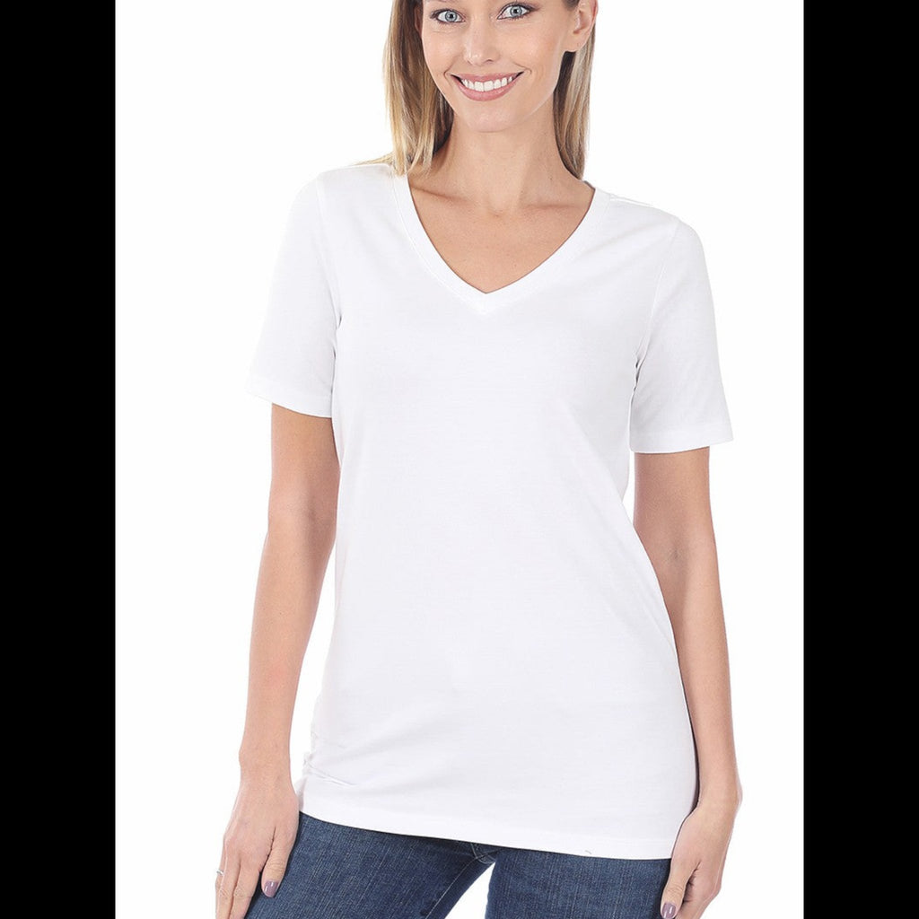 Basic V - neck Cotton Tee - 260 Broadway Boutique