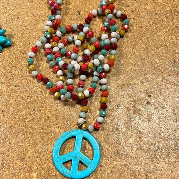 Beaded Necklace w/Peace Sign Charm - 260 Broadway Boutique