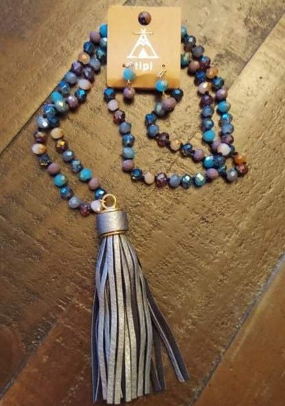 Beaded Tassel Necklace Earring Set - 260 Broadway Boutique