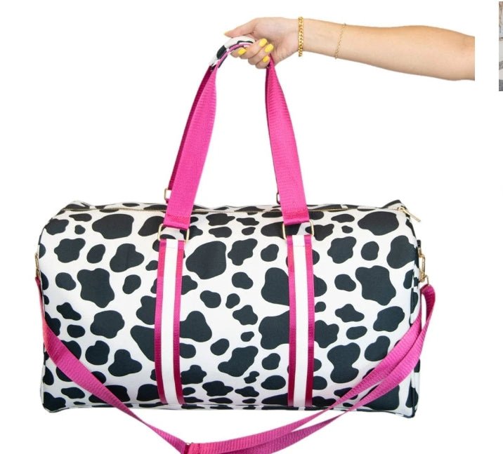 Black and White Cow Print Weekender Bag - 260 Broadway Boutique