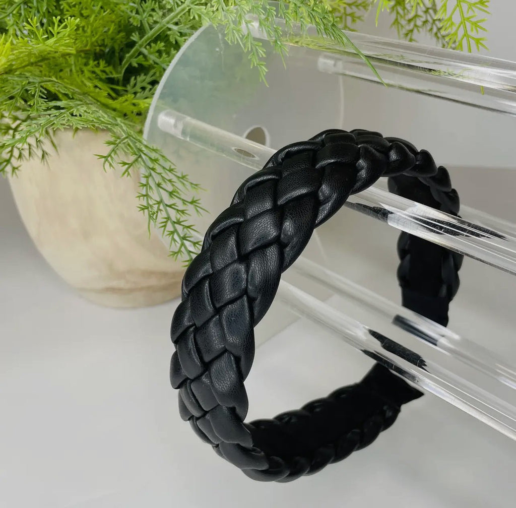Black Braided Faux Leather Head Band - 260 Broadway Boutique