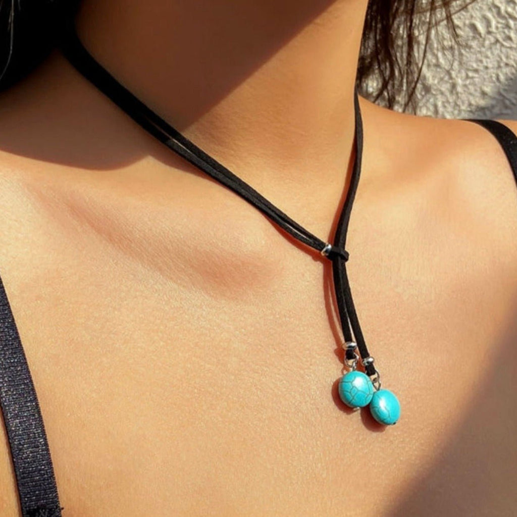 Black Double Turquoise Necklace - 260 Broadway Boutique