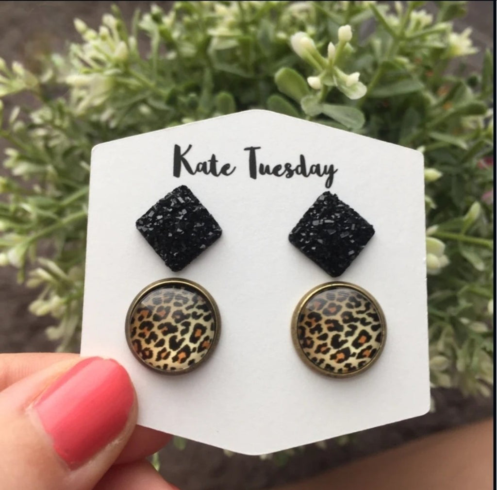 Black & Rose Gold w/Leopard Earring Set - 260 Broadway Boutique